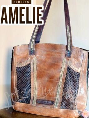 BED|STU Stunning Amelie Two-Tone Leather Tote Expandable Zip Brown